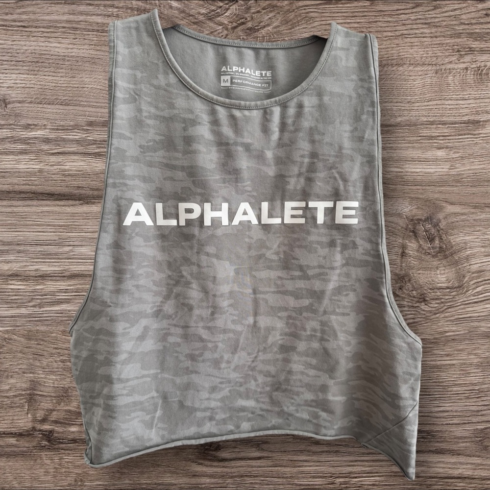 Alphalete Gray Camo Crop Muscle Tank Top Performance Fit Size M